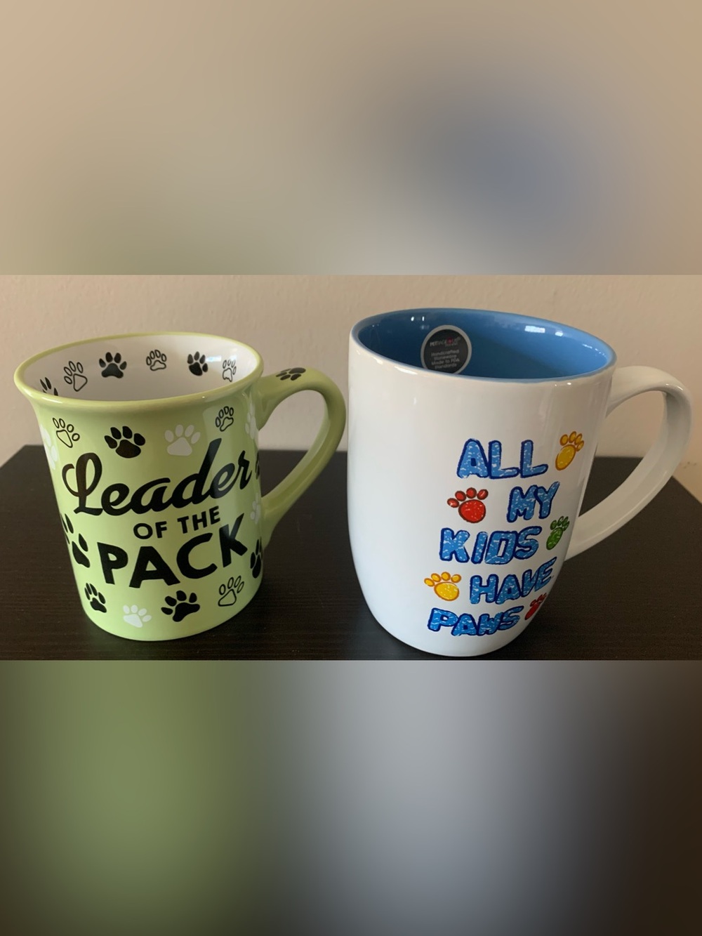Leader of the Pack Green Paw Print Mug & White 'All My Kids Have Paws' Mug